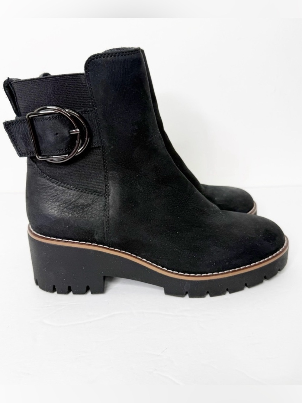 BLONDO Black Buckle Detail Dakota Ankle Boot Bootie Leather & Suede Sz 7.5